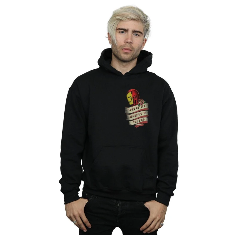 Image of Marvel Marvel Men Iron Man Tattoo Journey Breast Print Hoodie in Black Size: Small Black S Male 5059308427076