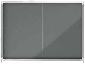 image of Nobo Premium Plus Grey Felt Lockable Notice Board 18xA4