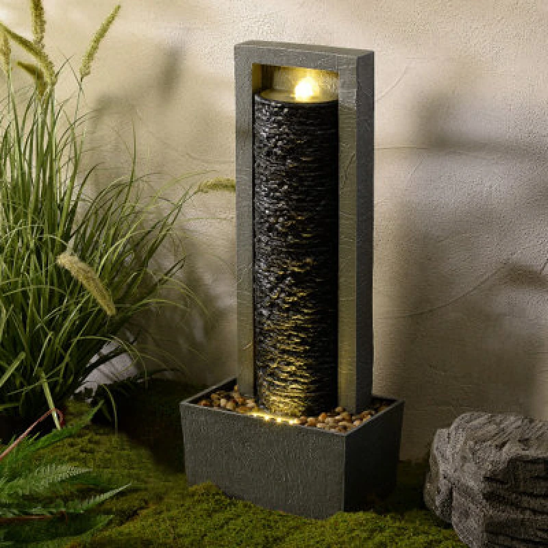 Image of Teamson Home Outdoor 32'' Framed Column Water Fountain, Dark Gray, Grey FT0525DGR-UK