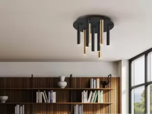 Image of Varas Dimmable Ceiling 9 Light Cluster Drop, Gold, Matt Black, Dimmable, Remote Control, 3000K