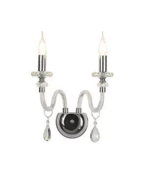 image of Wall Lamp, 2 Candle Light E14, Polished Chrome, Clear Glass, Crystal