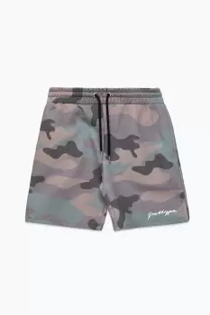 image of HYPE MENS KHAKI CLASSIC CAMO SCRIBBLE SHORTS