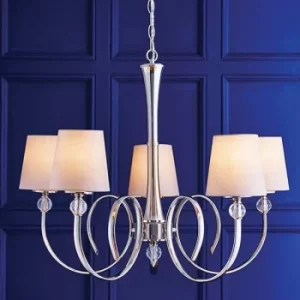 Image of Fabia 5 Light Multi Arm Shade Pendant Polished Nickel Plate, Marble Silk, E14