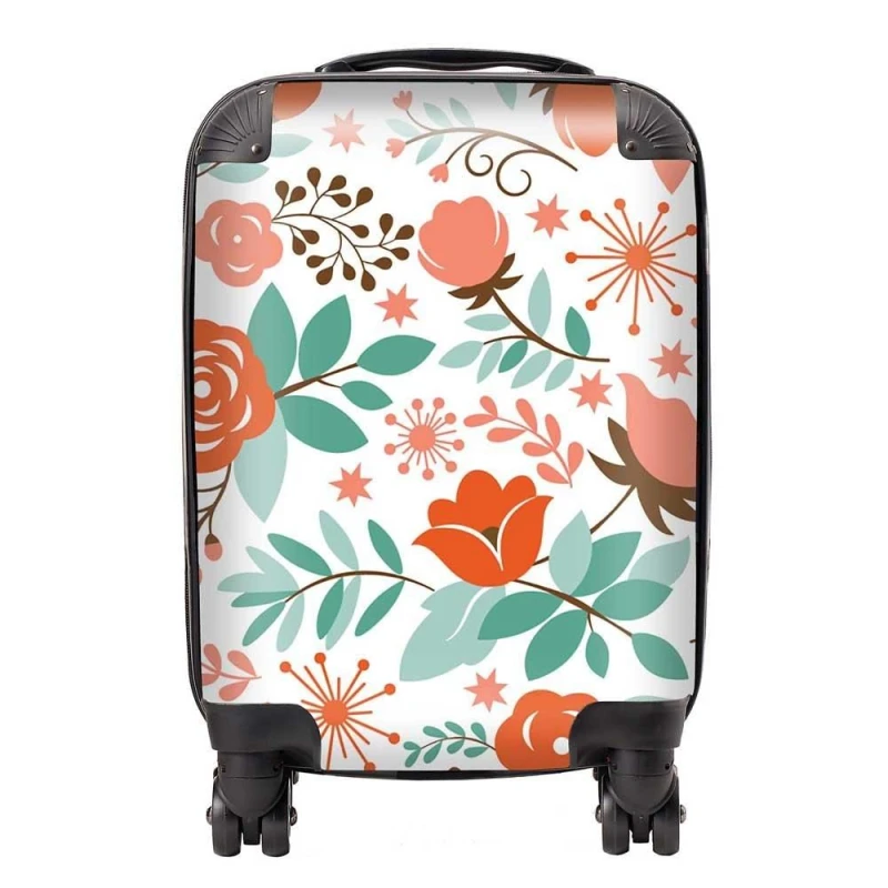 Image of Warren Reed - Designer Orange Floral Pattern Suitcase in Green Size: Small Green Unisex Small