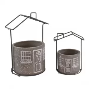 image of Set of 2 Cement House Planters, Round