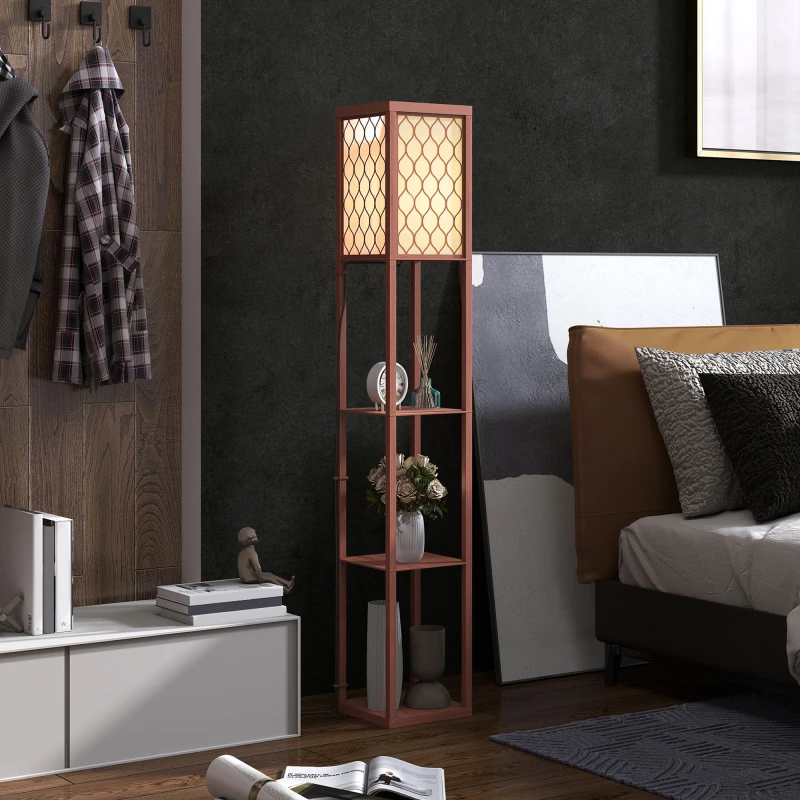 Image of HOMCOM HOMCOM Floor Lamp Standing Light with 3 Open Shelves for Living Room in Brown Brown One Size Unisex 5063603037427