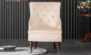 Image of Upholstered Tufted Velvet Accent Armchair: Beige