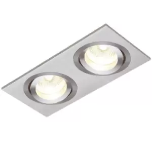 Image of DOUBLE Adjustable Tilt Slim Square Ceiling Spotlight Brushed Silver GU10 Lamp