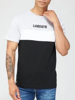 image of Lacoste Colour Block Logo T-Shirt - Black/White, Grey/Black Size M Men