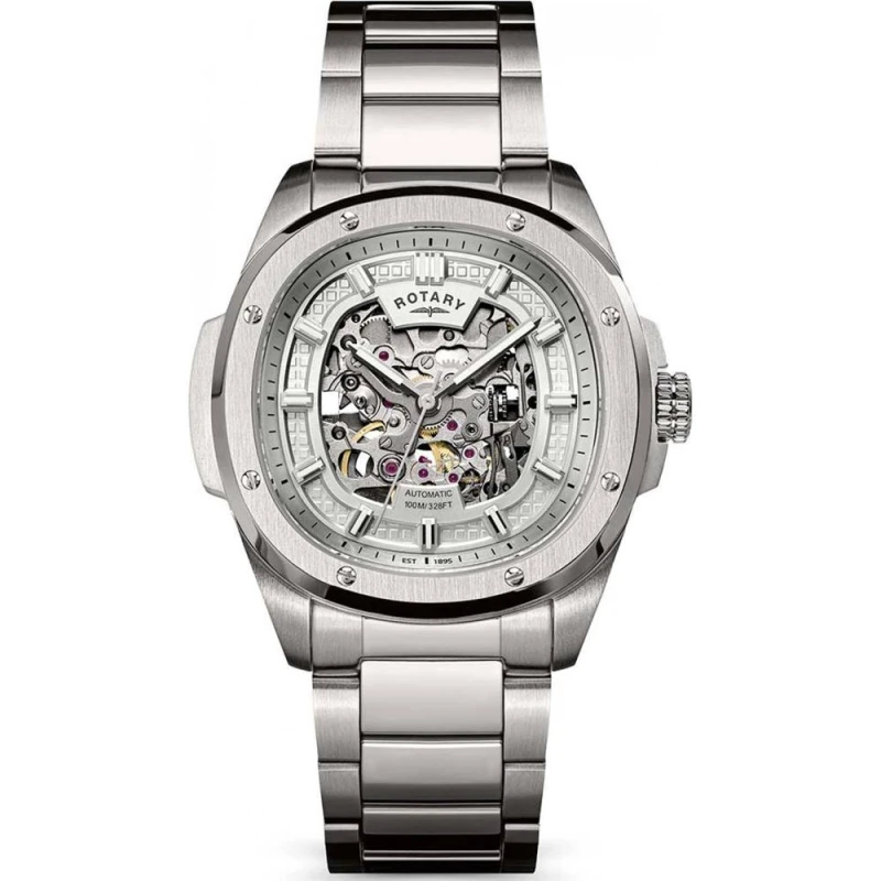 Image of Rotary Mens RGB10079-06 Apex 100 40mm Automatic Watch in Silver Silver Male One Size
