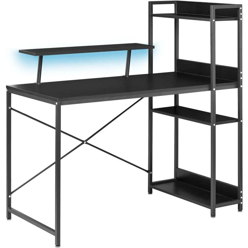 Image of Beliani Gaming Desk Biloxy Black 120 Cm 64cm LED With Storage