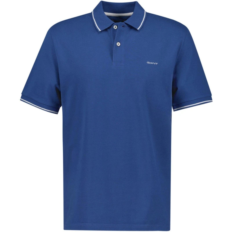 Image of Gant TIPPING SS PIQUE POLO White S - Blue Blue S