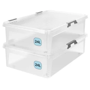 image of 2 Pcs Storage Box with Lid Clear 60x40x17cm 24L