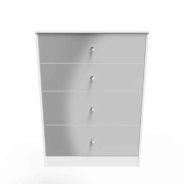 image of Welcome Furniture Ready Assembled Padstow 4 Drawer Deep Chest In Uniform Grey Gloss & White