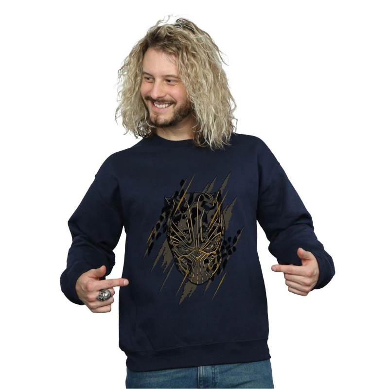 Image of Marvel Marvel Men Black Panther Gold Head Sweatshirt in Navy Size: Small Navy S Male 5057736577639
