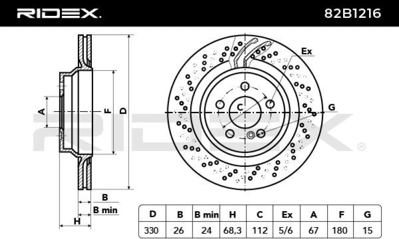 Image of RIDEX 82B1216 Brake disc Rear Axle, Vented, Cast Iron, Uncoated, Untreated, without bolts/screws Cast Iron Brake Disc (82)