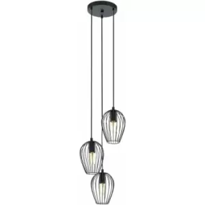 image of Hanging Ceiling Pendant Light Black Wire Cage 3x 60W E27 Hallway Feature Lamp