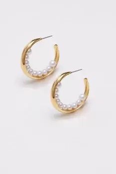 Image of Gold Freshwater Pearl Caged Hoop Earrings