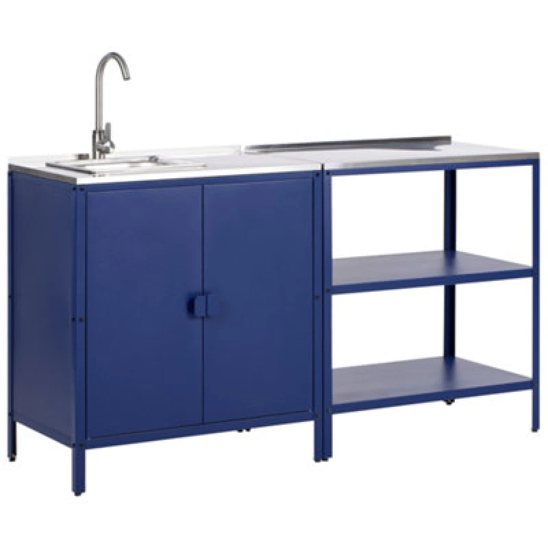 Image of Beliani 2 Piece Outdoor Kitchen Set With Sink Vilama Metal Blue