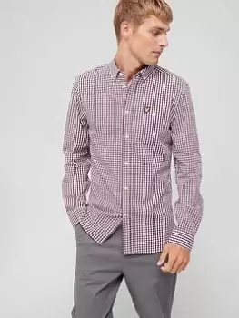 Image of Lyle & Scott Lyle & Scott Slim Fit Gingham Shirt - Burgundy/White, Burgundy/White, Size L, Men