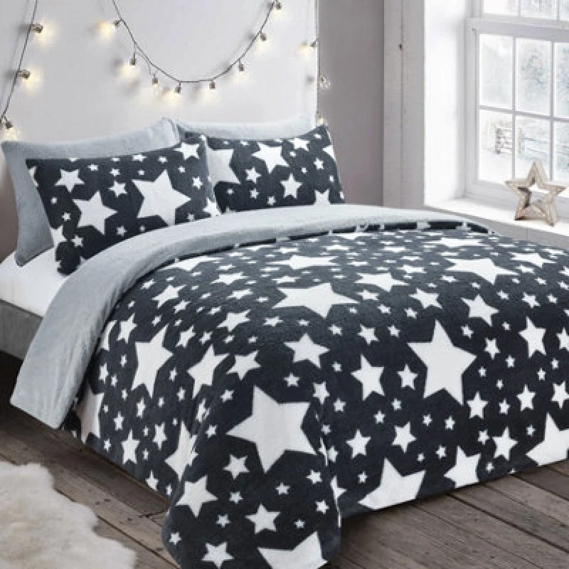 Image of Velosso Teddy Fleece Duvet Cover & Pillowcase Set, Warm Winter Bedding Set With Button Enclosure, Soft Texture & Durable Bed Linen - Grey