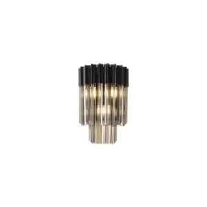 Image of Poland Wall Lamp 3 Light E14, Matt Black, Smoke Sculpted Glass