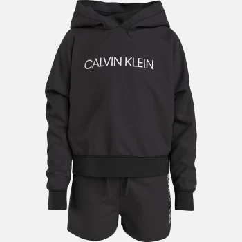 image of Calvin Klein Girls Logo Boxy Hoodie Sweatshorts Set - Black - 12 Years