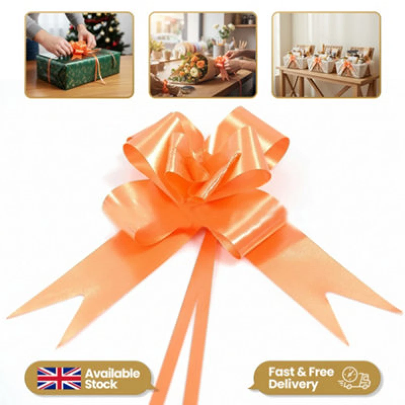 Image of Shatchi Large 50mm/5cm Ribbon Pull Bows for All Occation Decoration , Orange, 10PK Orange unisex