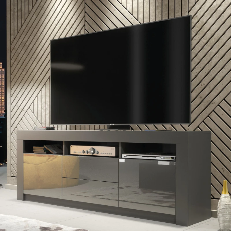 Image of Creative Furniture Creative Furniture TV Unit 160cm Modern - Dark Grey with High Gloss Doors Dark Grey One Size Unisex 5061075249997