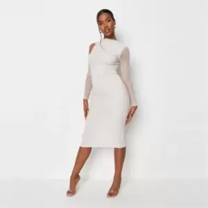 image of Missguided Cld Shldr Ruched Midxi Dress Lsmesh - Cream