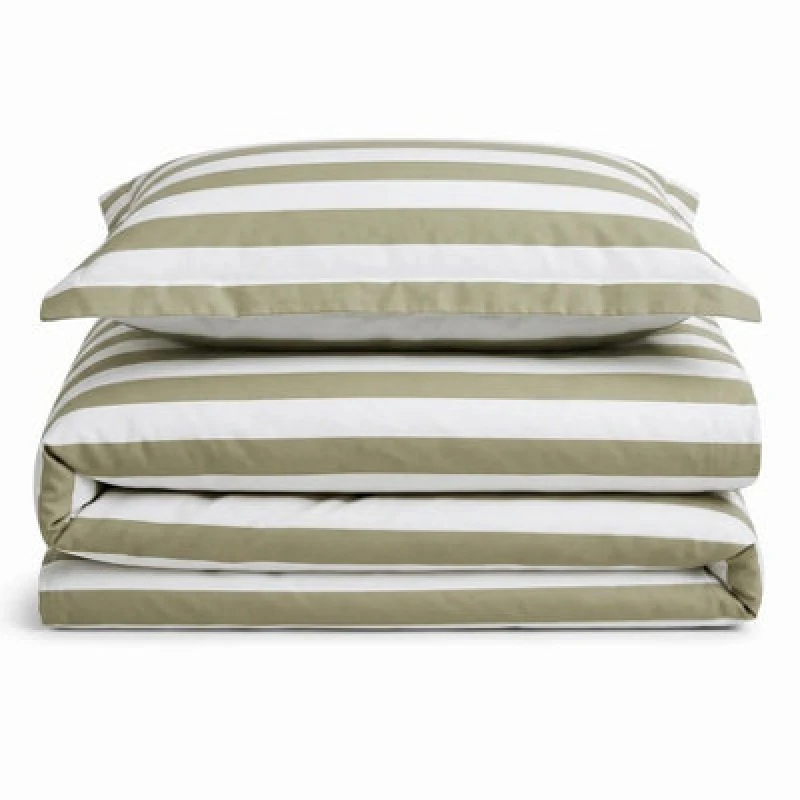 Image of Sweet Dreams Olive Lyndon Wide Stripe Duvet Cover And Pillowcase Set Super King