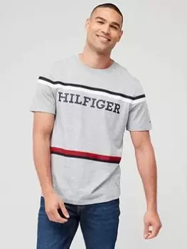 Image of Tommy Hilfiger Global Stripe Monotype Tee, Grey, Size L, Men