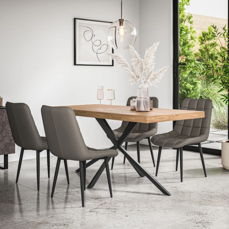 Image of More4Homes Donni Dining Table & Chairs - Oak Effect Table Top w Black Legs + Nova Faux Leather Dining Chair Set Of 4 in Grey Grey Unisex