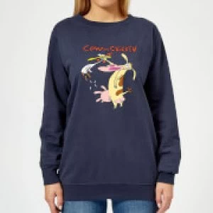 Image of Cow and Chicken Characters Womens Sweatshirt - Navy - L