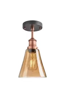 Image of Brooklyn Tinted Glass Flask Flush Mount, 6 Inch, Amber, Copper Holder