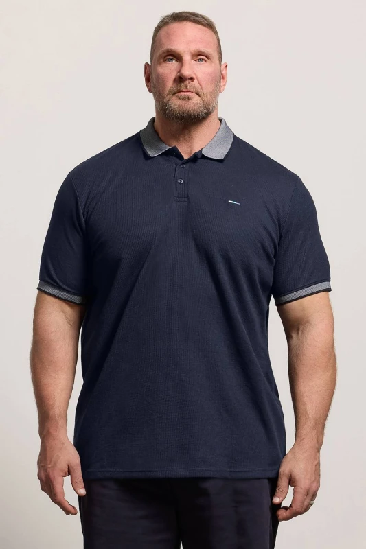 Image of BadRhino Mens Waffle Polo Shirt in Dark Navy Size: XL Dark Navy Male XL
