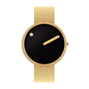 Image of Picto 43387-0920 Black Dial Gold Tone Mesh Strap Wristwatch