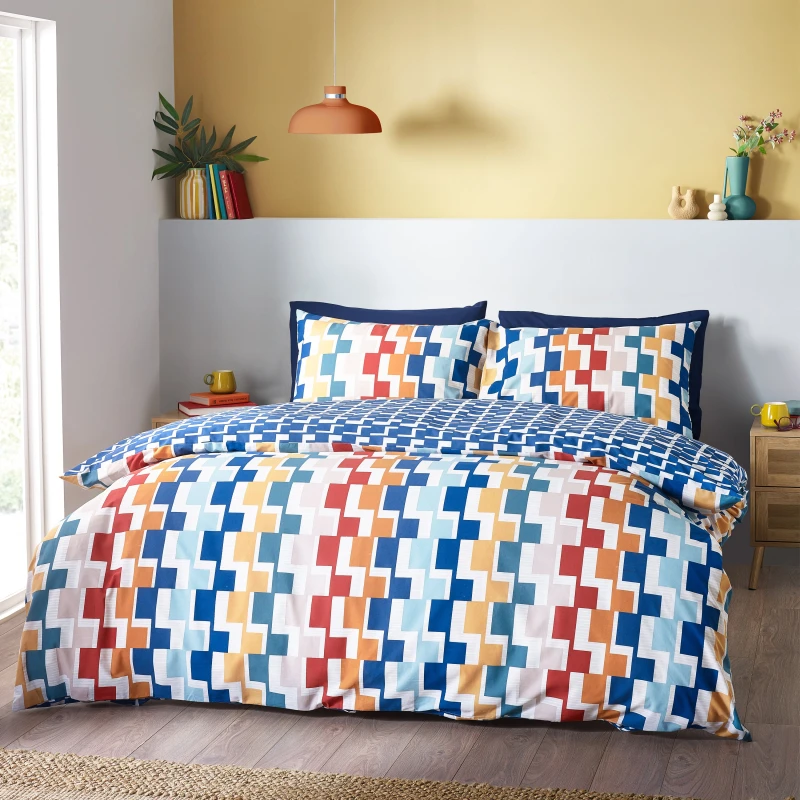Image of Catherine Lansfield Bryson Geometric Reversible Duvet Cover Bedding Set Bright