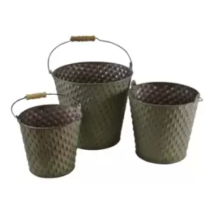 image of Set Of 3 Bucket Style Zinc Planters In Green