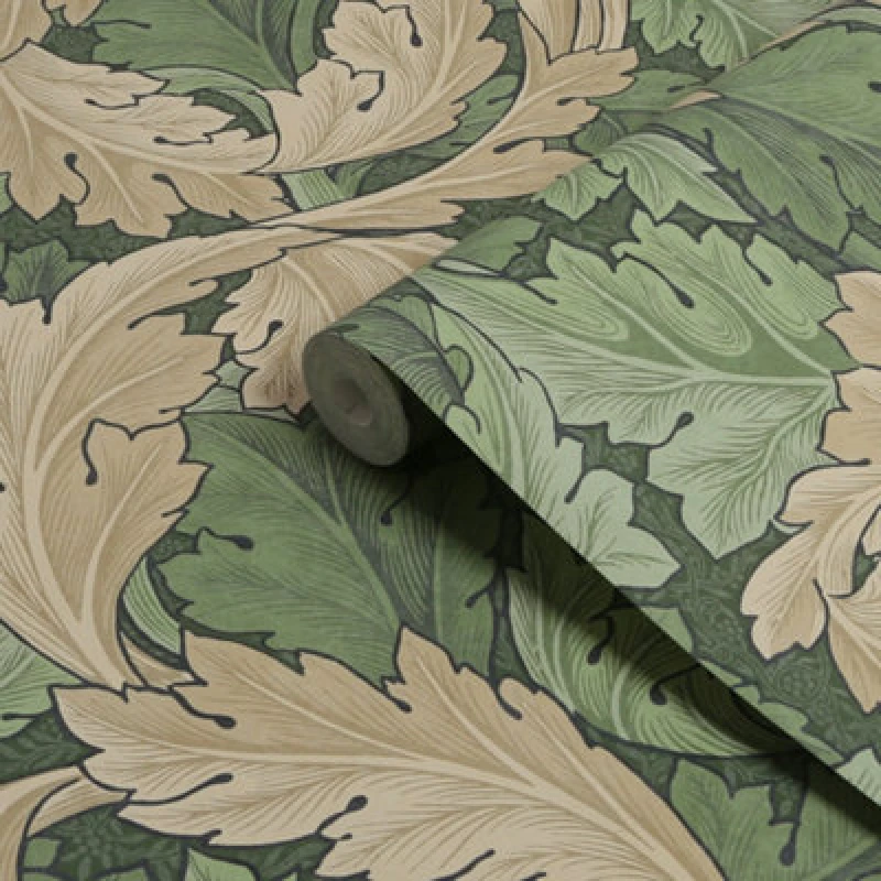Image of William Morris Gallery Collection Green Acanthus Smooth Wallpaper