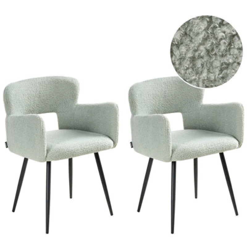 Image of Beliani Set Of 2 Dining Chairs Sanilac Boucle Light Green