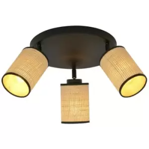 Image of Emibig Yoga Black Ceiling Spotlight Clusters with Brown Fabric Shades, 3x E14