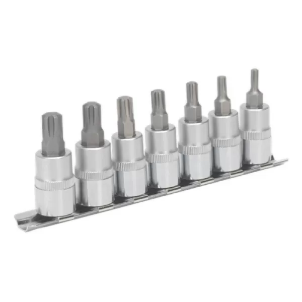 image of Genuine SEALEY AK6232 Ribe Socket Bit Set 7pc 3/8Sq Drive 50mm