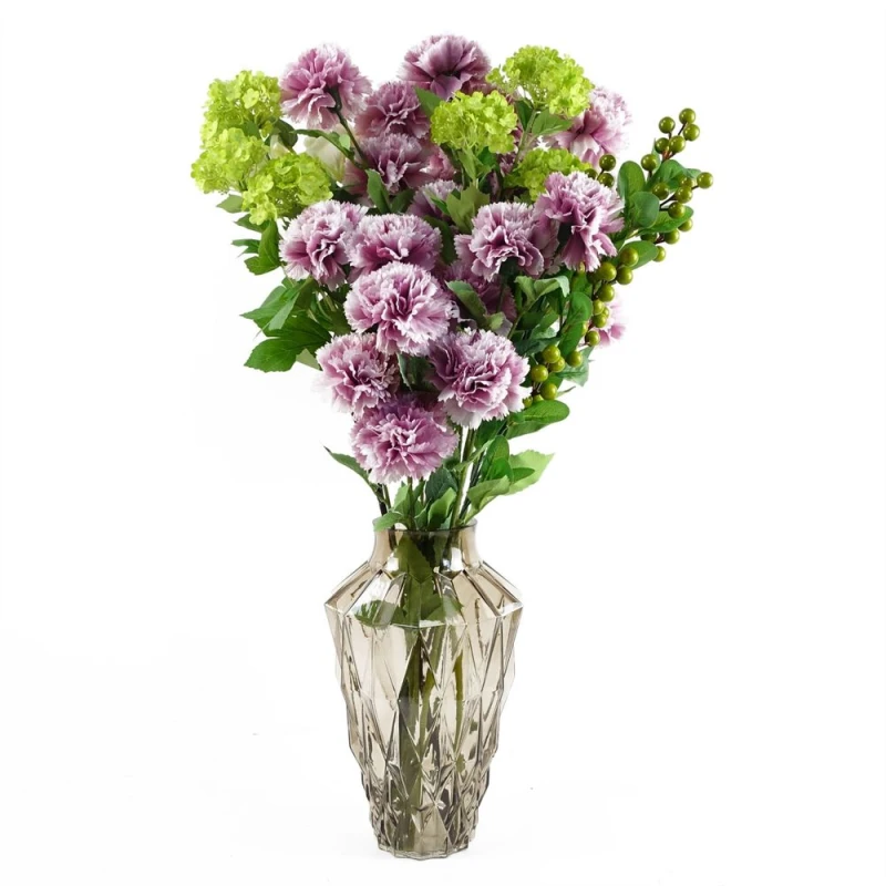 Image of Leaf Leaf 70cm Pink Carnation Display Glass Vase Green