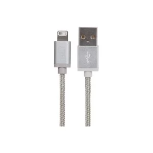 Image of Maplin Lightning Connector to USB A Male Braided Cable 1m - Silver