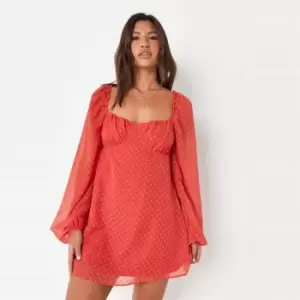 Missguided Woven Balloon Ls Milkmaid Mini Dobby - Red