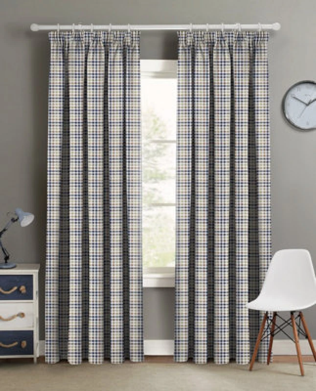 Image of Velosso Multi Checkered Header Tape Curtains, Unlined Lightweight Fabric, Modern Plaid Drapes For Living Room, Durable Curtain - Multi