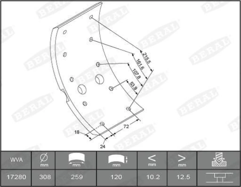 Image of Brake Lining Kit, drum brake BERAL KBL17280.3-1561