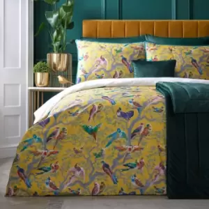 image of Laurence Llewelyn Bowen - Birdity Absurdity 200 Thread Count 100% Cotton Duvet Cover Set, Yellow, King