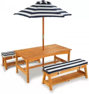 Image of KidKraft Outdoor Table And Bench Set Navy And White